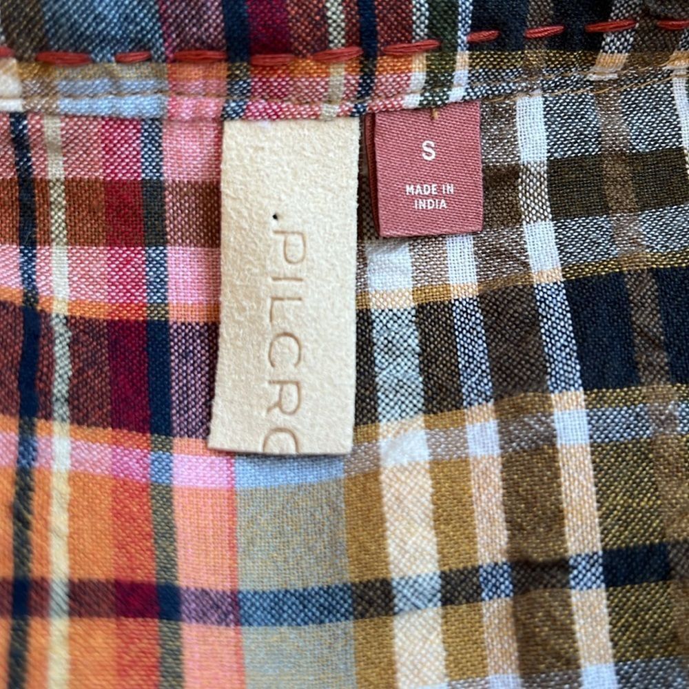 Anthropologie Pilcro Multicolor Plaid Tie Neck Blouse S - Picture 8 of 10